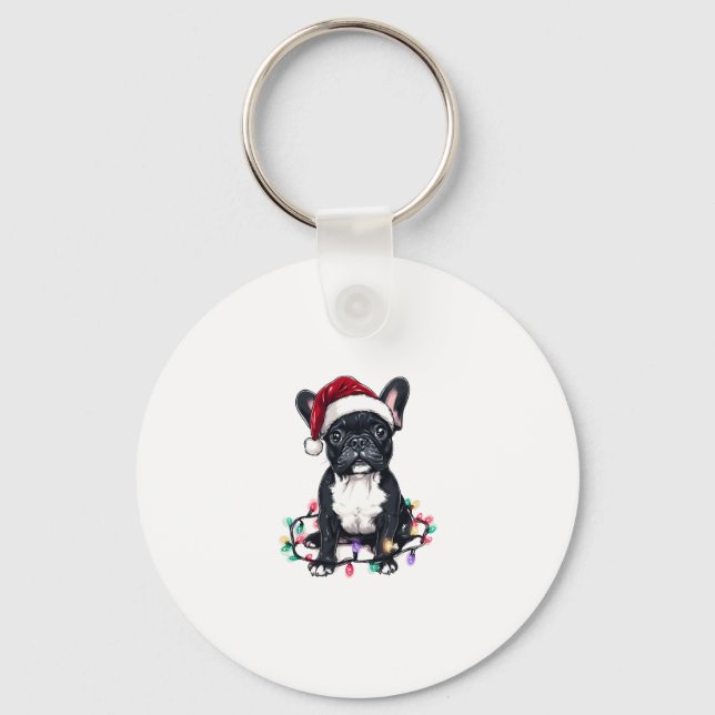 French Bulldog Christmas Lights Xmas Dogs Gifts Me Keychain (Front)
