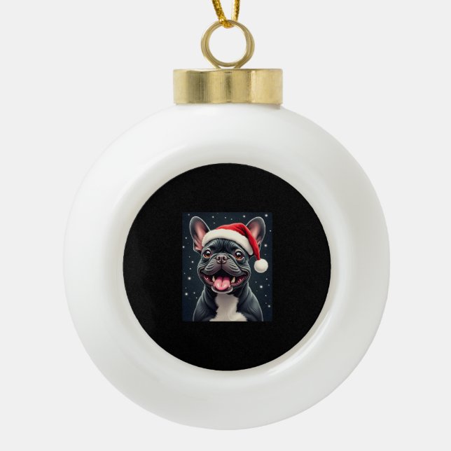 French Bulldog Christmas Long Sleeve T-Shirt Ceramic Ball Christmas Ornament (Front)