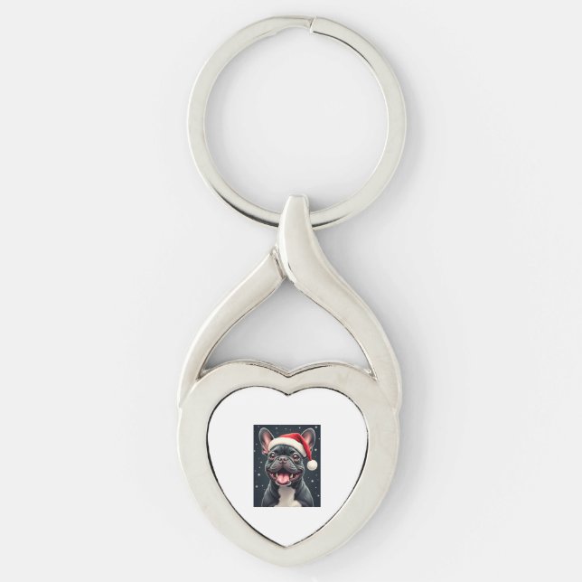 French Bulldog Christmas Long Sleeve T-Shirt Keychain (Front)