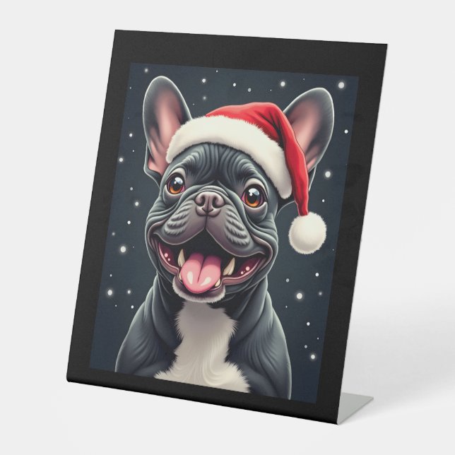 French Bulldog Christmas Long Sleeve T-Shirt Pedestal Sign (Front)