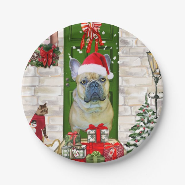 French Bulldog Christmas  Paper Plate (Front)