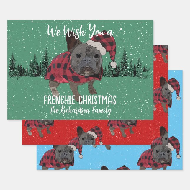 French Bulldog Christmas Personalized Dog Frenchie Wrapping Paper Sheet (Set)