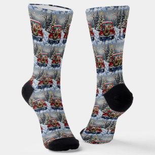 French Bulldog Christmas Red Truck Holiday Socks