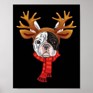 French Bulldog Christmas Reindeer Antlers Xmas Poster