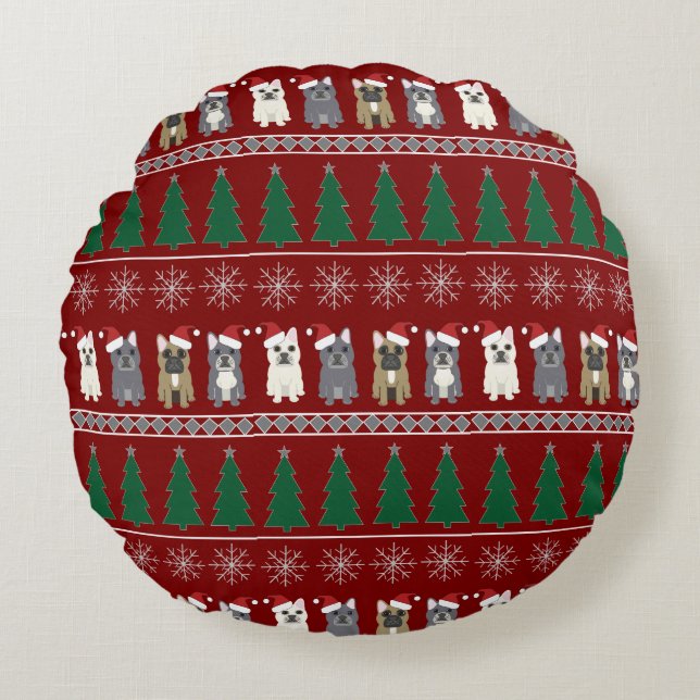 French Bulldog Christmas Round Pillow (Front)
