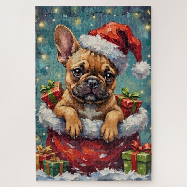 French Bulldog Christmas Santa Bag Adventure Jigsaw Puzzle (Vertical)