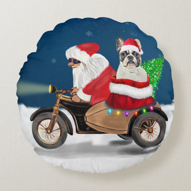 French Bulldog Christmas Santa Claus  Round Pillow (Front)