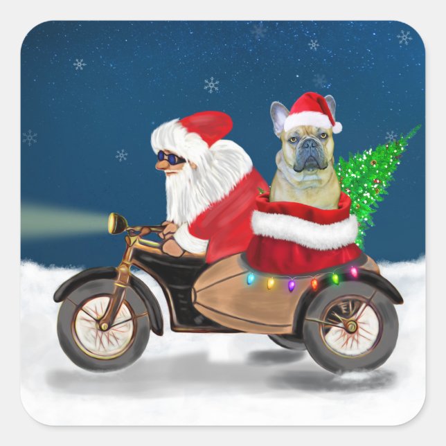 French Bulldog Christmas Santa Claus  Square Sticker (Front)