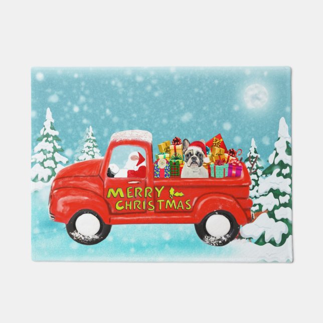 French Bulldog Christmas Santa Delivery Truck Doormat (Front)