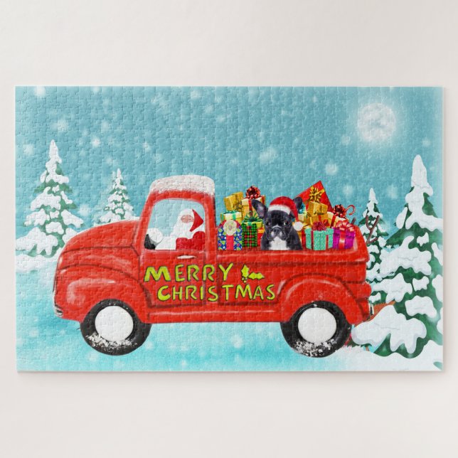French Bulldog Christmas Santa Delivery Truck Jigsaw Puzzle (Horizontal)
