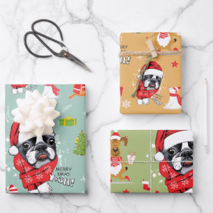 French Bulldog Christmas Santa Wrapping Paper Shee