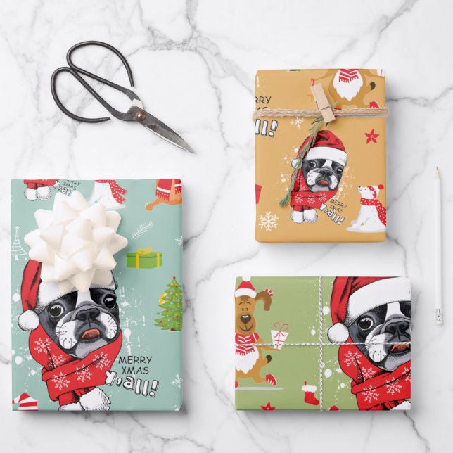 French Bulldog Christmas Santa Wrapping Paper Shee (Front)