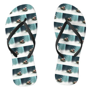 French Bulldog Christmas snow winter  Flip Flops