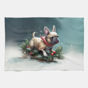 French Bulldog Christmas snow winter  Kitchen Towel