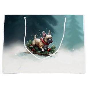 French Bulldog Christmas snow winter  Large Gift Bag