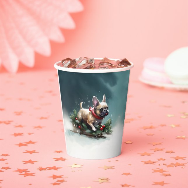 French Bulldog Christmas snow winter  Paper Cups (Insitu)