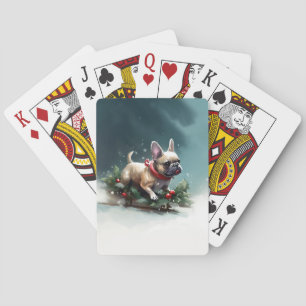 French Bulldog Christmas snow winter Playing Cards