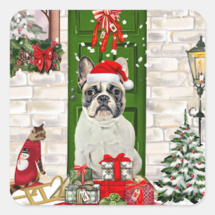 French Bulldog Christmas Square Sticker