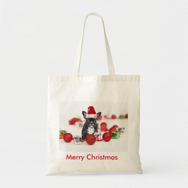 French Bulldog Christmas Tote Bag 100% Cotton (Front)
