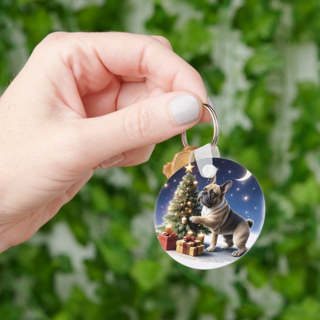French Bulldog Christmas Tree Bulldog Keychain (Hand)
