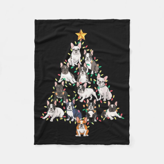 French Bulldog Christmas Tree Frenchie Dog Xmas Pa Fleece Blanket (Front)