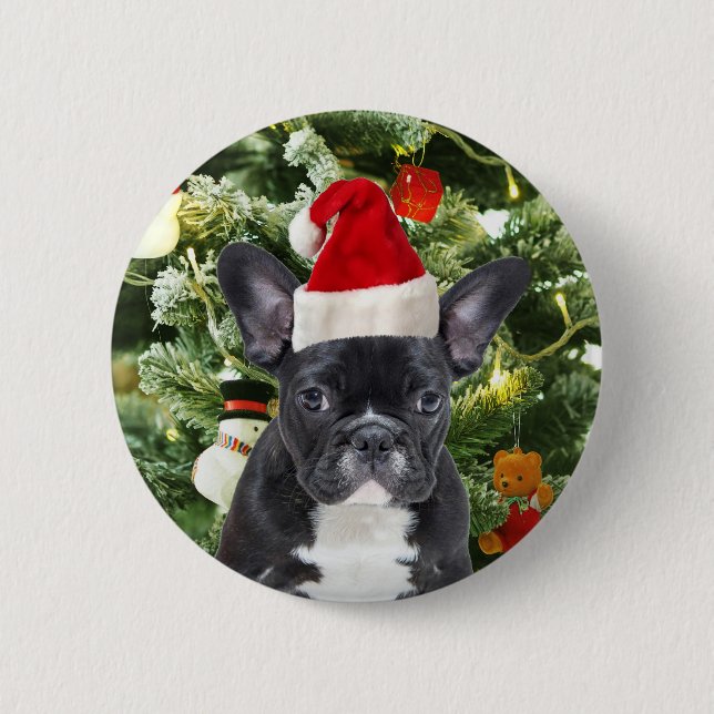 French Bulldog Christmas Tree Ornaments Snowman 2 Inch Round Button (Front)