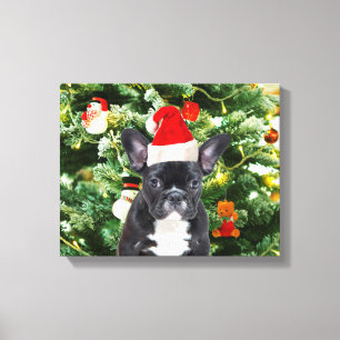 French Bulldog Christmas Tree Ornaments Snowman Canvas Print