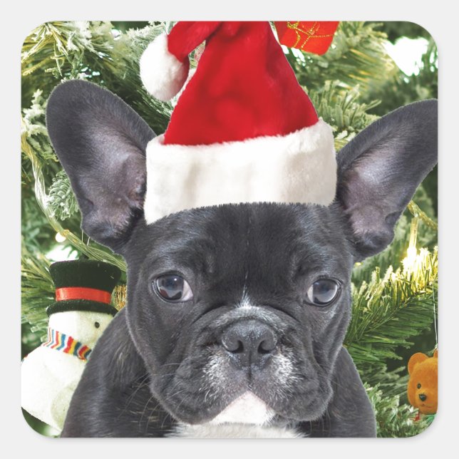 French Bulldog Christmas Tree Ornaments Snowman Square Sticker (Front)