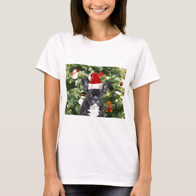 French Bulldog Christmas Tree Ornaments Snowman T-Shirt (Front)