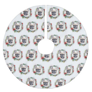 French Bulldog Christmas Wreath Festive Pup Brushed Polyester Tree Skirt