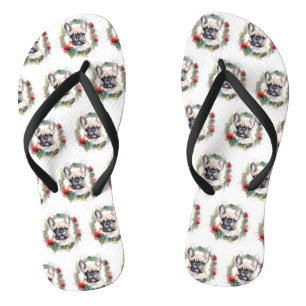 French Bulldog Christmas Wreath Festive Pup Flip Flops