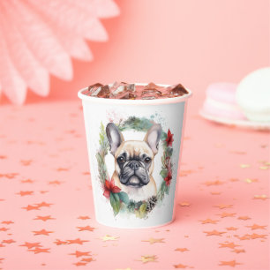 French Bulldog Christmas Wreath Festive Pup Paper Cups