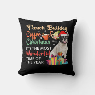 French Bulldog Coffee Christmas It's Wonderful Throw Pillow