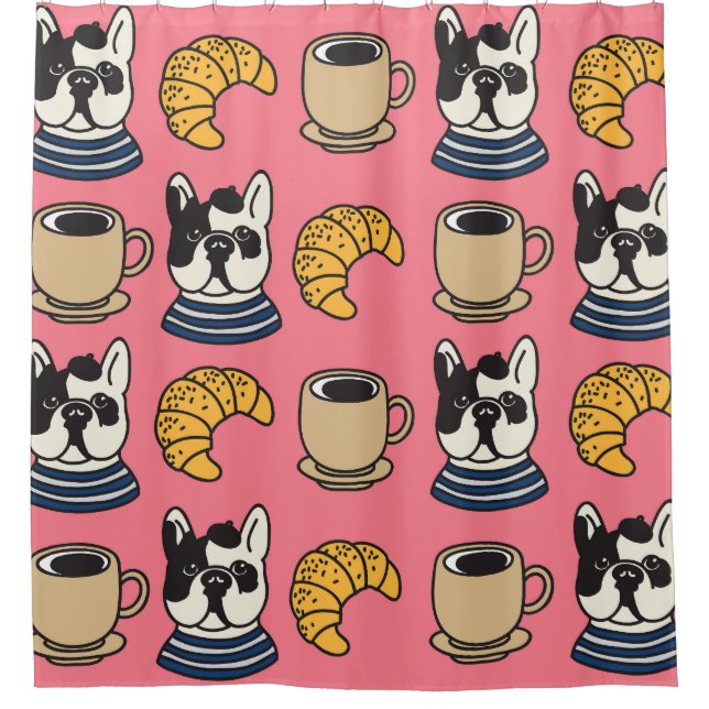 French bulldog, coffee, croissant theme. (Front)
