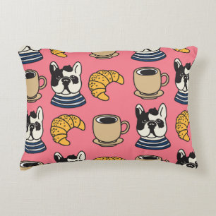 French bulldog, coffee, croissant theme. accent pillow