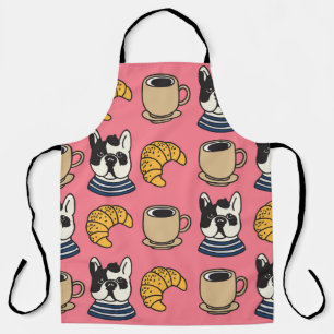 French bulldog, coffee, croissant theme. apron