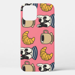 French bulldog, coffee, croissant theme. iPhone 12 case
