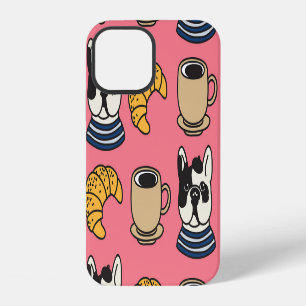 French bulldog, coffee, croissant theme. iPhone 12 case