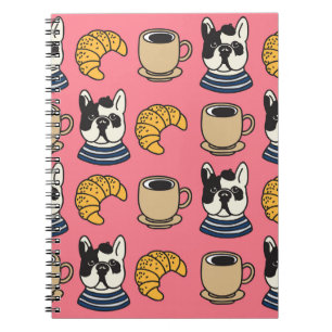 French bulldog, coffee, croissant theme. notebook