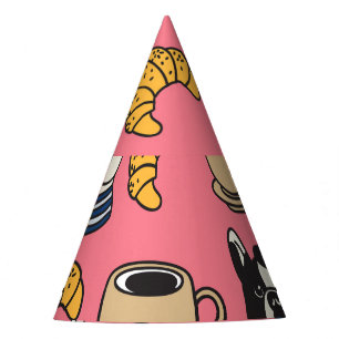 French bulldog, coffee, croissant theme. party hat