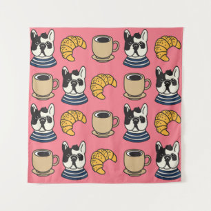French bulldog, coffee, croissant theme. tapestry