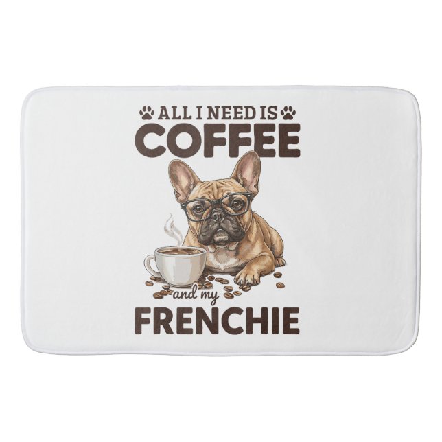 French Bulldog Coffee Frenchie Dog Bath Mat (Front)