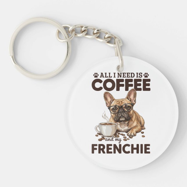 French Bulldog Coffee Frenchie Dog Keychain (Front)