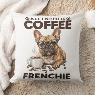French Bulldog Coffee Frenchie Dog Throw Pillow