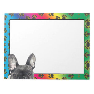 French Bulldog colourful dog paw pattern Notepad