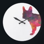 French Bulldog colourful Geometric Silhouette Large Clock<br><div class="desc">This silhouette can also represent: French Bulldog,  Frenchie,  Boston Terrier,  American Gentleman,  Bostie,  Frog Dog,  Clown Dog,  Bat Ears,  Toy Bulldog,  Brachycephalic,  Clown Prince of Dogs,  Klun,  Frenchy,  Lace,  Bulldogge,  companion dog,  toy breed,  FBD</div>