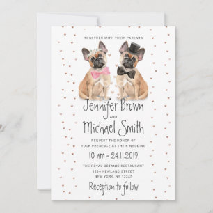 French Bulldog couple bride groom wedding Invitation