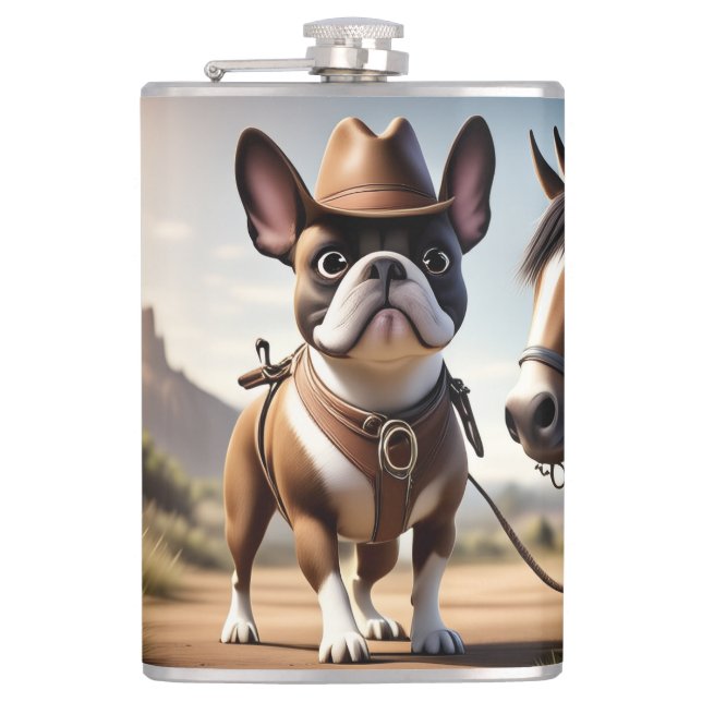 French Bulldog Cowboy Hat French Bulldog Hip Flask (Front)