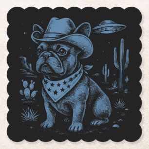 French Bulldog Cowboy UFO Cowboy Dog Paper Coaster