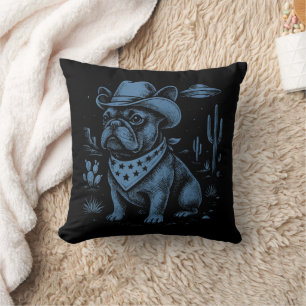 French Bulldog Cowboy UFO Cowboy Dog Throw Pillow